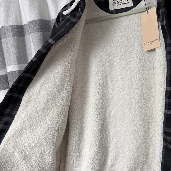 NWT Scotch & Soda Mens Medium Sherpa-Lined Plaid Jacket Double Chest Pocket - Picture 4 of 15